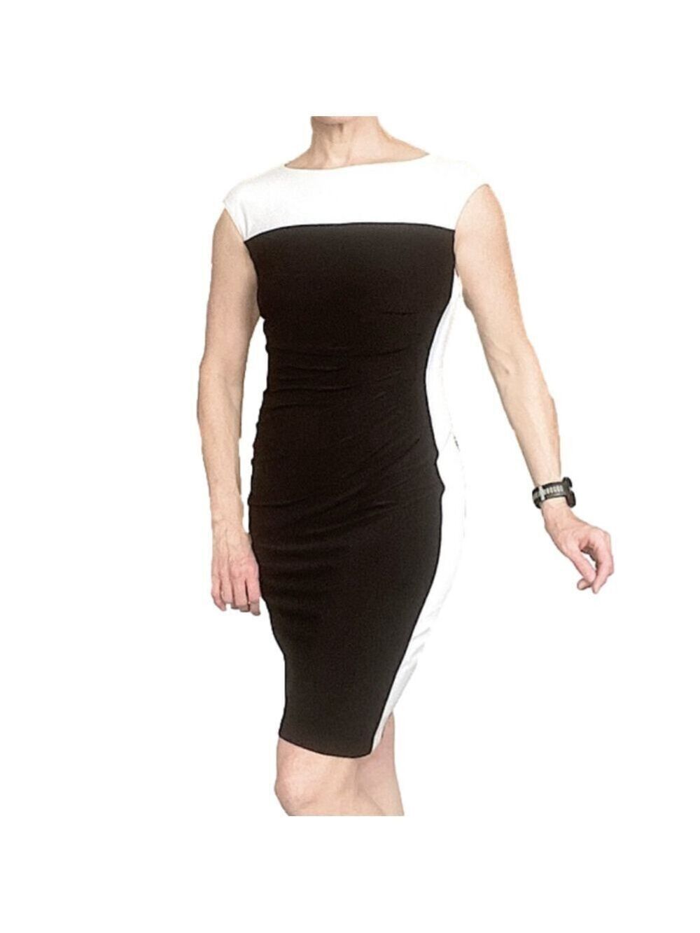 *NWT* LAUREN [RALPH LAUREN] Stretchy Faux Wrap 2-Tone Midi Dress